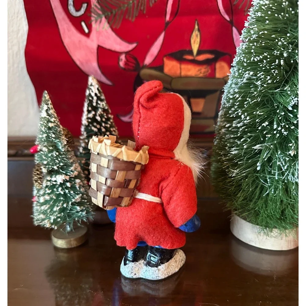 Vintage German Belsnickel(?) 5'' Santa Claus With Basket Large Rabbit Fur Beard‎